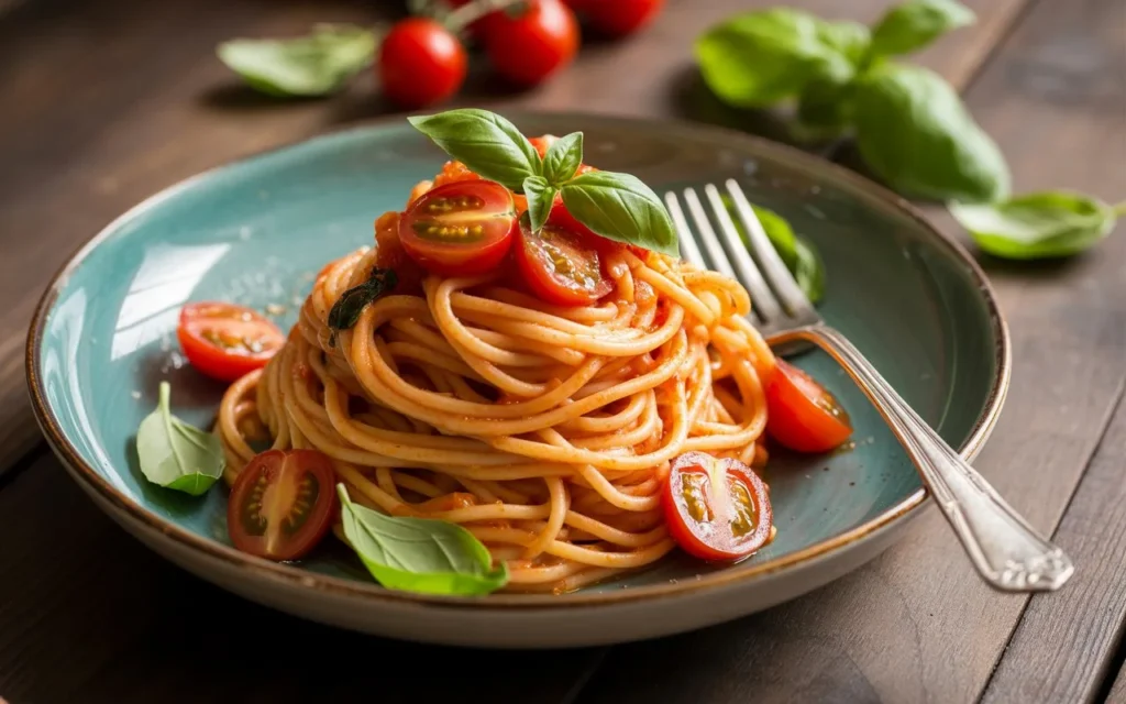 Spaghetti with Cherry Tomatoes and Basil