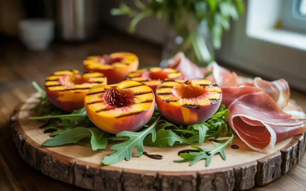 Grilled Peaches with Prosciutto and Arugula