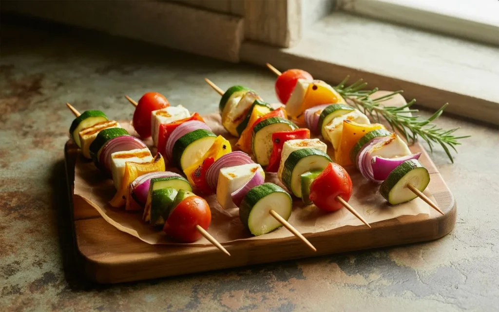 Grilled Vegetable and Halloumi Kebabs