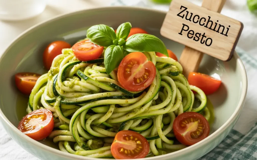 Zucchini Noodles with Pesto and Cherry Tomatoes