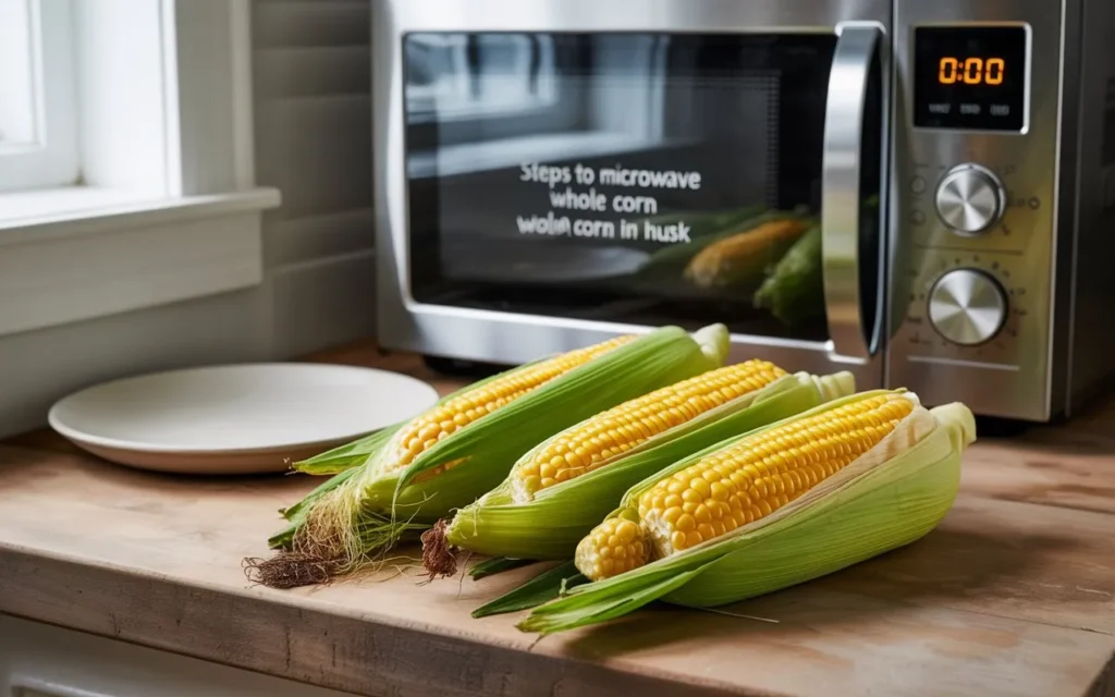 Steps to Microwave Whole Corn in Husk