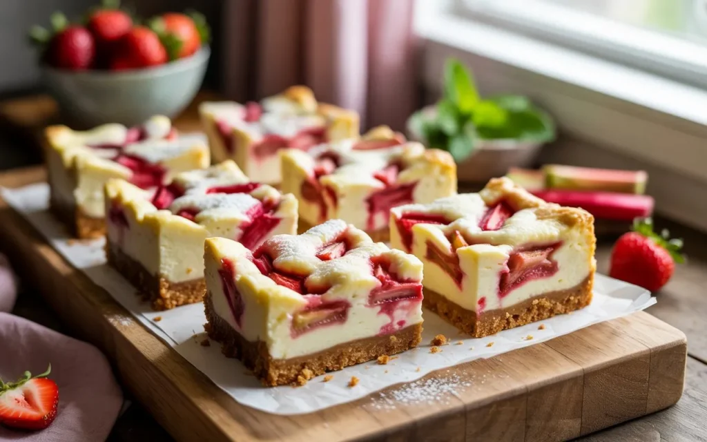 Strawberry Rhubarb Cheesecake Bars