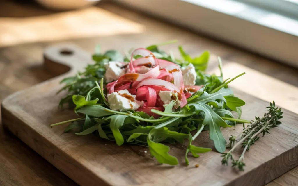 Arugula Salad with Shaved Rhubarb & Goat Cheese