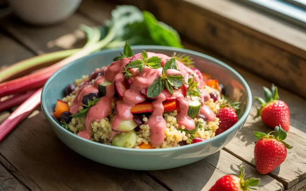 Quinoa Bowl with Strawberry Rhubarb Dressing
