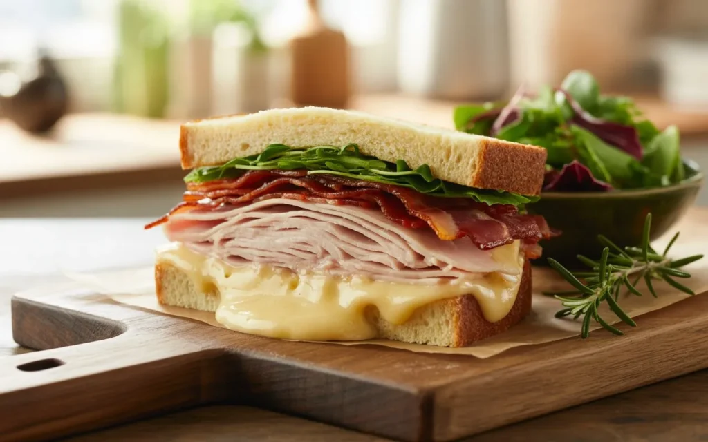 Crispy Bacon, Turkey and Mornay Sauce