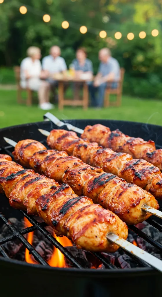 BBQ chicken on kebabs 