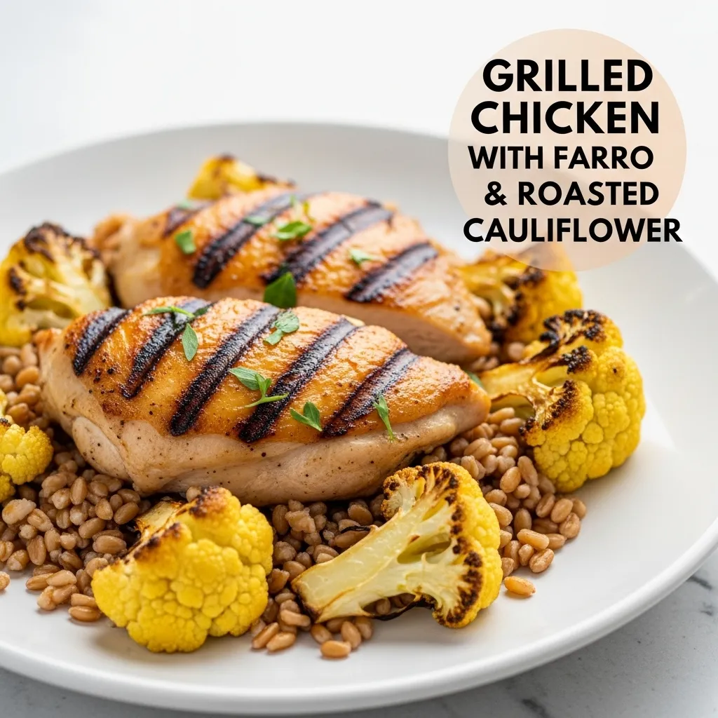 Grilled Chicken with Farro & Roasted Cauliflower