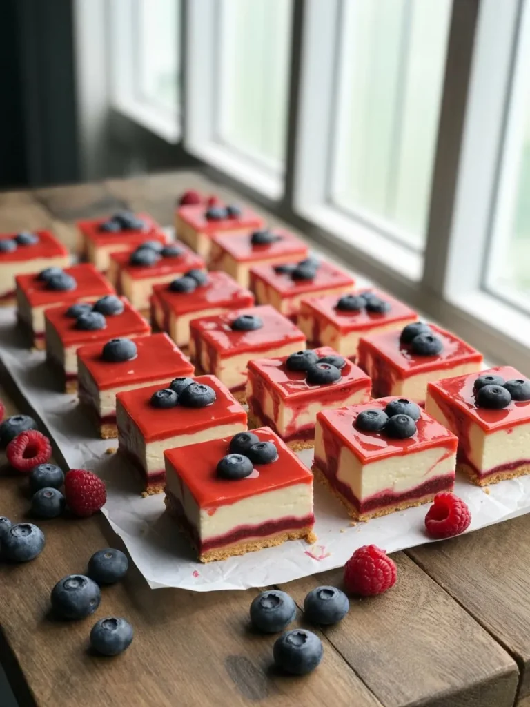 Red, White & Blue Cheesecake Bars