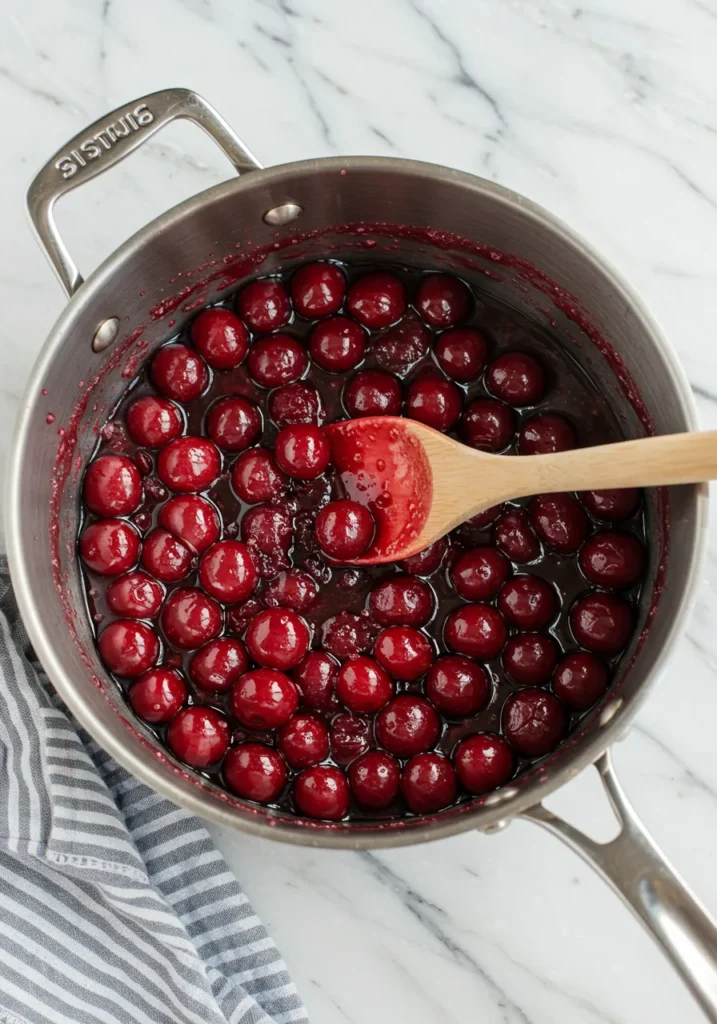 In a saucepan, combine cherries, sugar, and lemon juice.
Cook over medium heat for 10-12 minutes until syrupy.
Stir in vanilla. Cool slightly before serving over ice cream, pancakes, or yogurt.