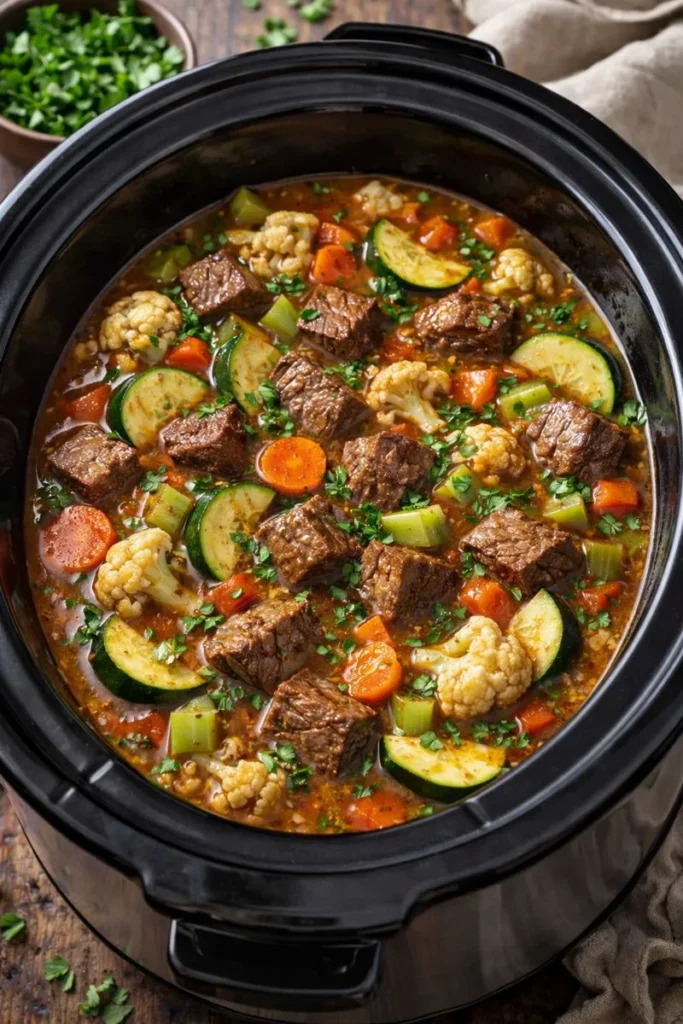 Slow cooker beef and vegetable stew