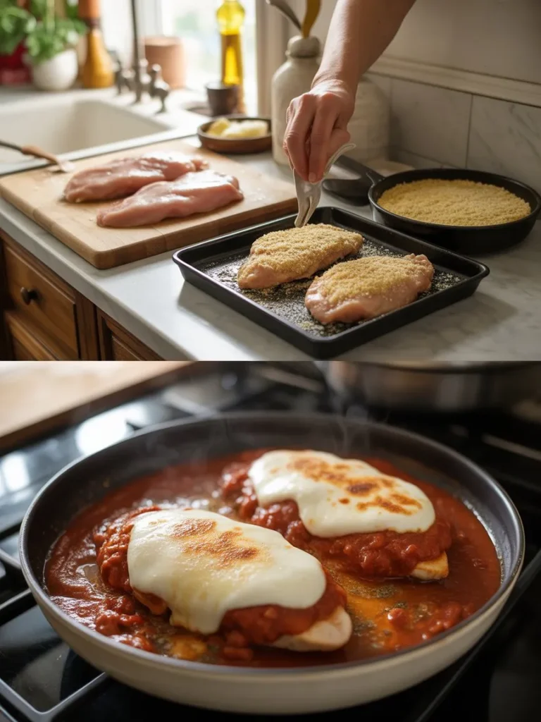 Baking chicken parmesan in the oven step by step