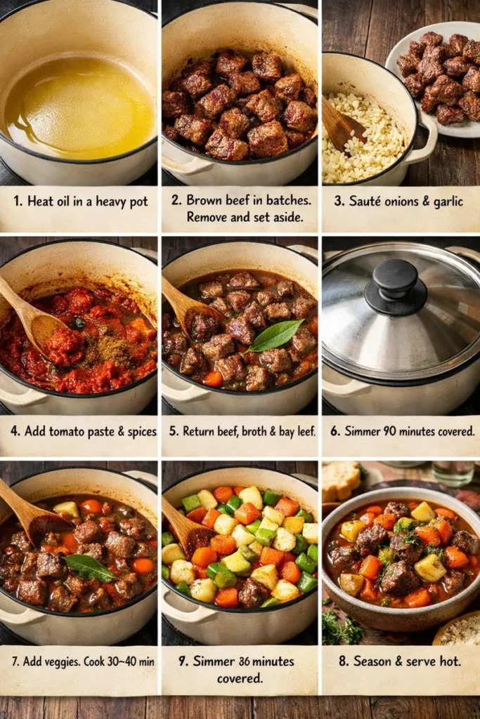 Browning beef for vegetable stew