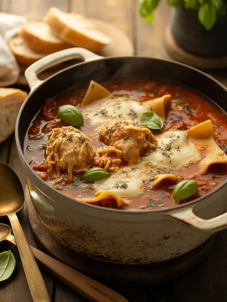 Chicken lasagna soup made in one pot