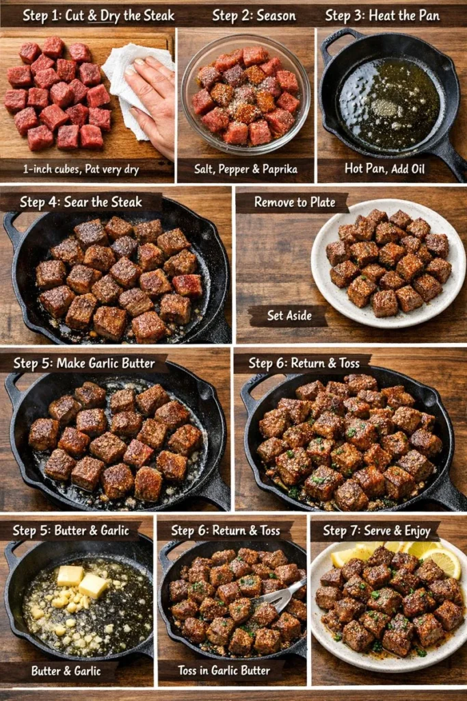 Garlic Butter Steak Bites Step By Step Instructions