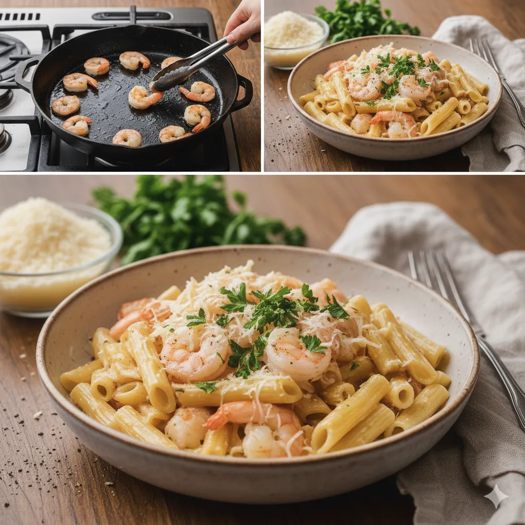 Healthy Garlic Butter Shrimp Pasta Low Fat Version