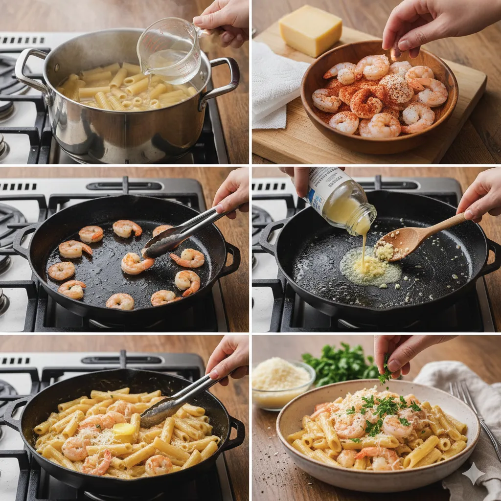 Instructions Step By Step Creamy Garlic Butter Shrimp Pasta