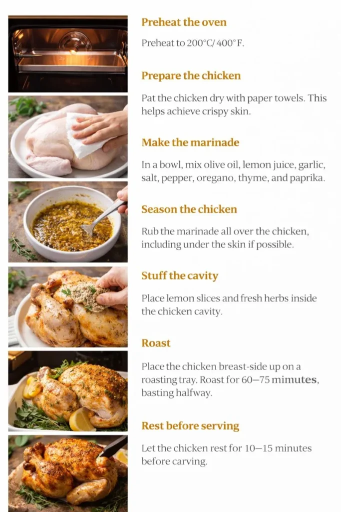 Instructions Step By Step Lemon Garlic Roasted Chicken