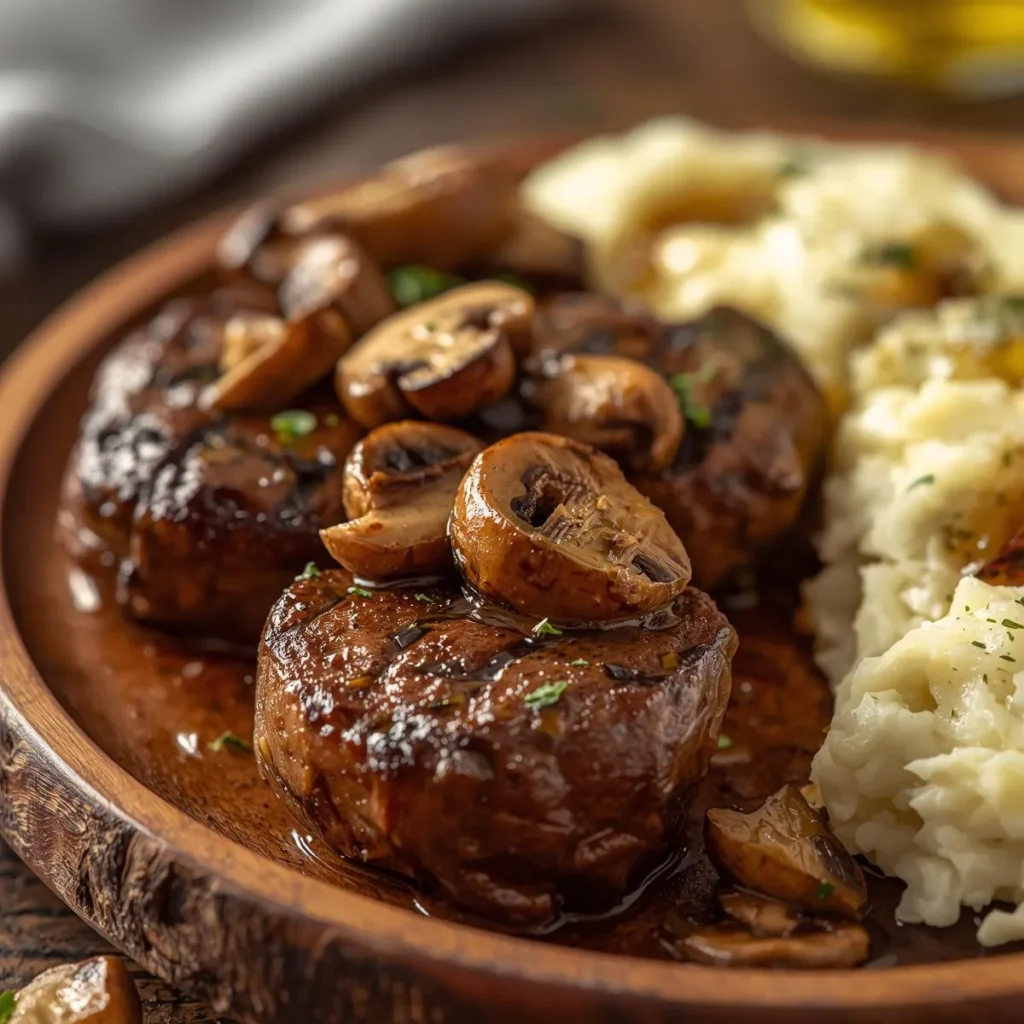Mushroom Garlic Steak Bites With Roasted Garlic Mash