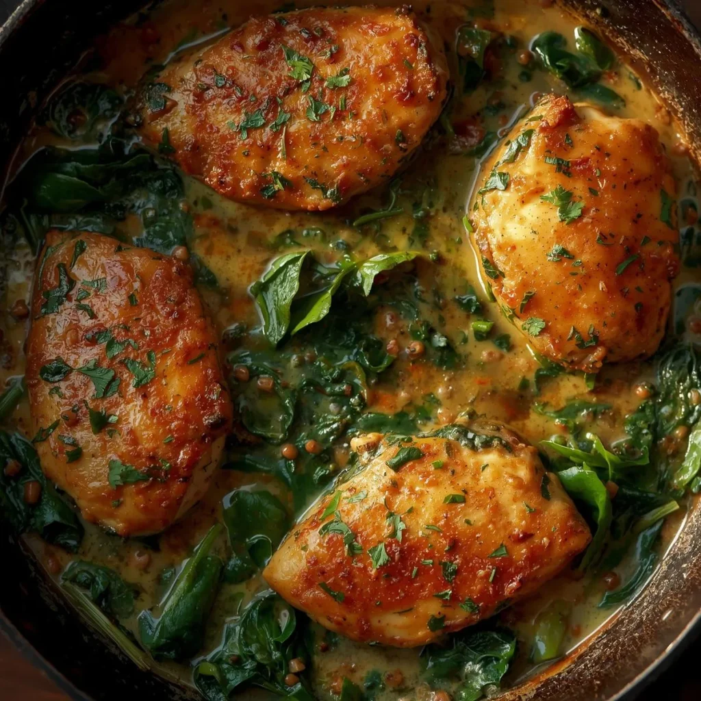One Pan Creamy Spinach Chicken