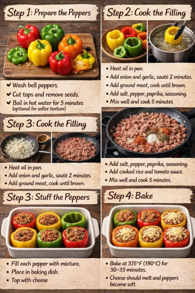 Step By Step Instructions Classic Version Stuffed Bell Peppers