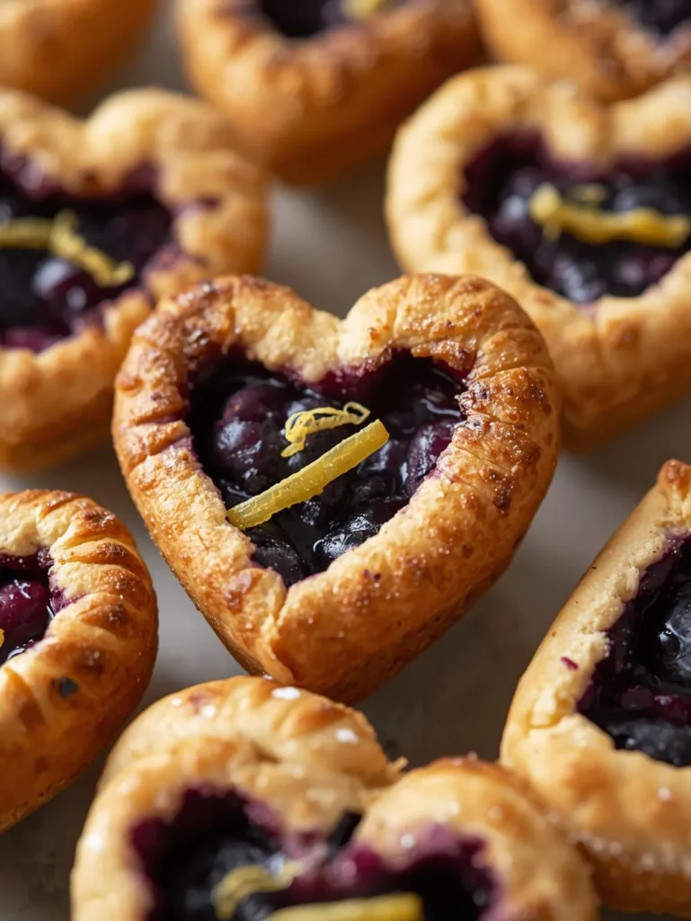 Blueberry Lemon Heart Shaped Mini Pies Mordern Style Closeup Side Short
