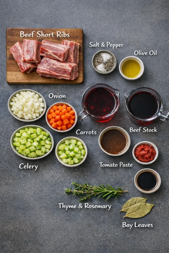 Braised Short Ribs Ingredients Flat Lay