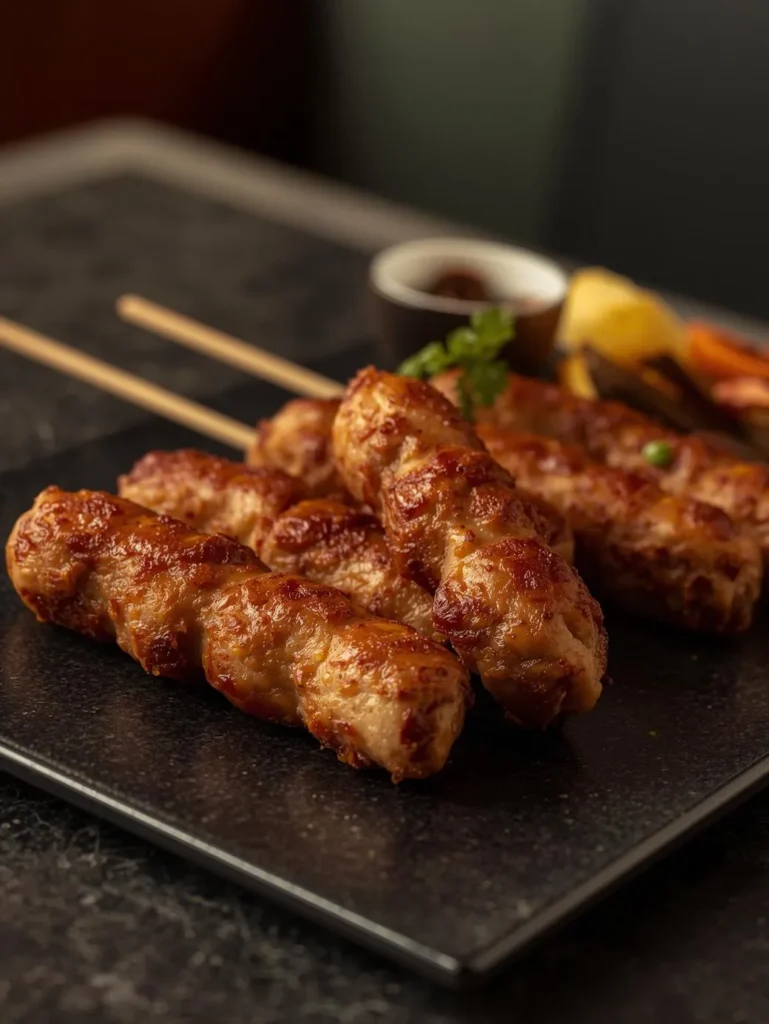Breakfast Sausage Corn Dogs Hyper Realistic Close Up Shoot Photography Modern Table Serve Plate Restaurant Style