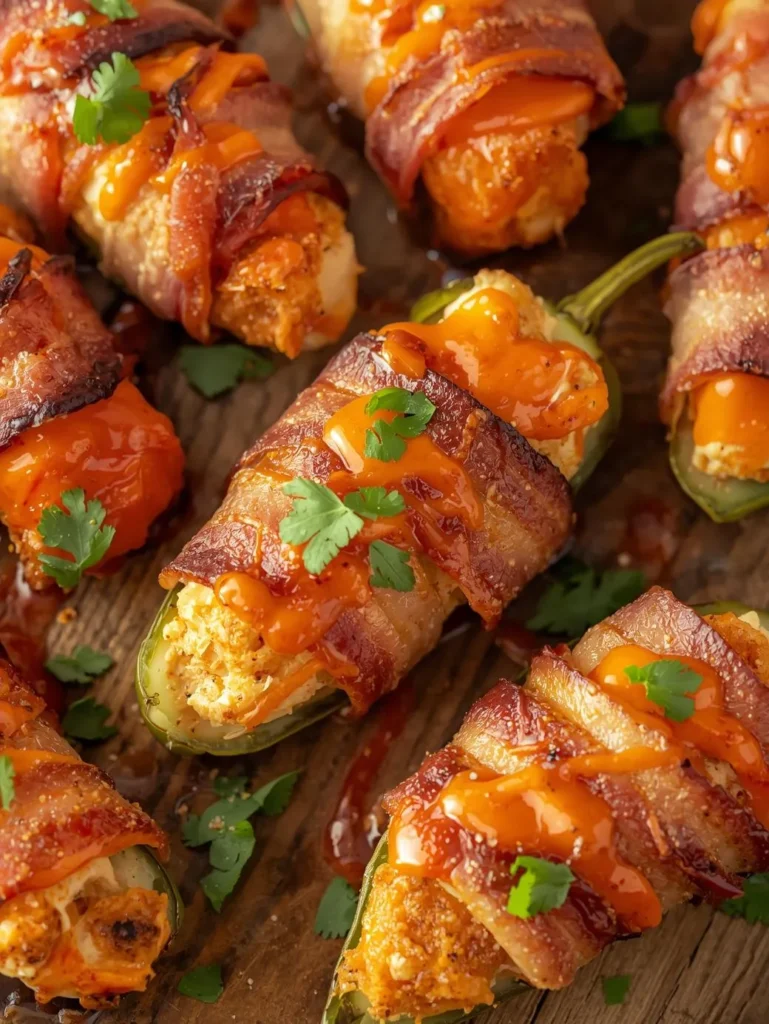Buffalo Chicken Stuffed Jalapeno Poppers Bacon Wrapped