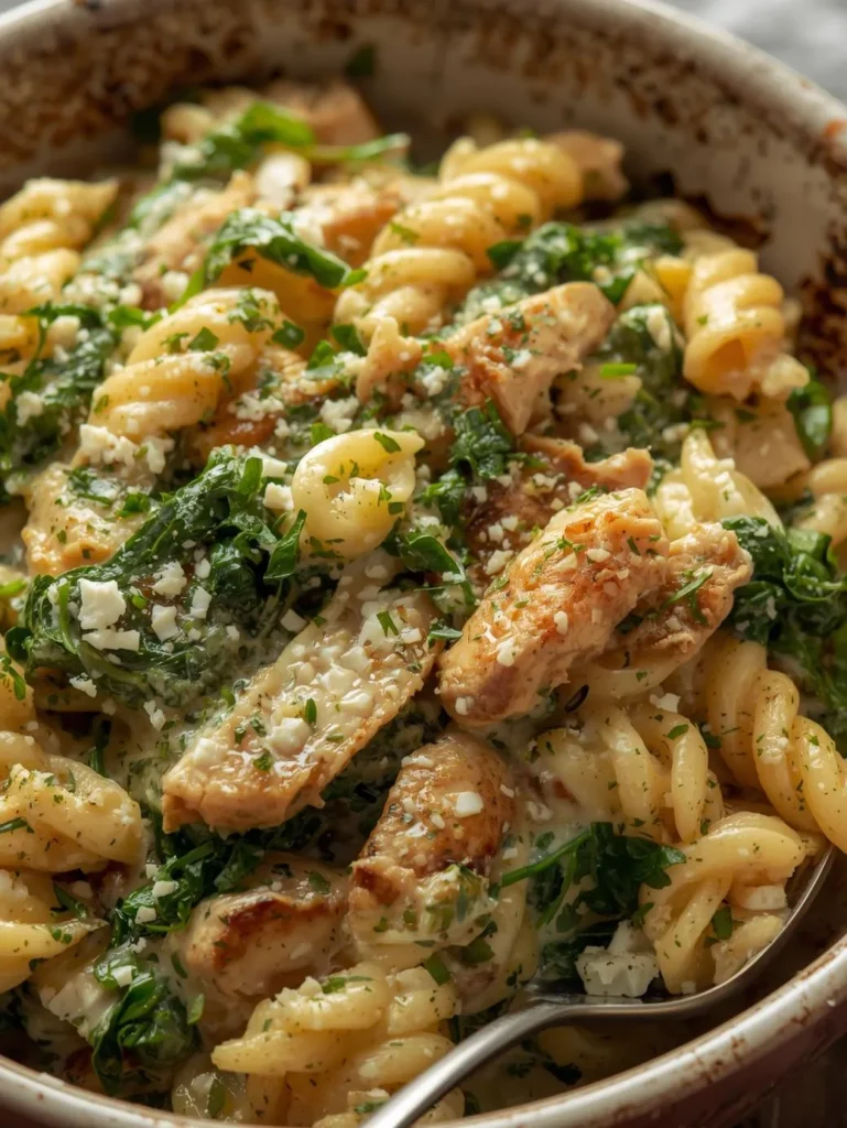 Chicken Spinach Protein Baked Feta Pasta
