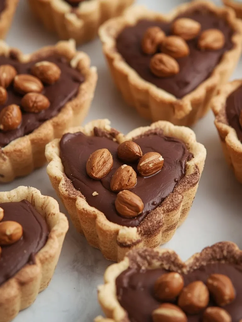 Chocolate Hazelnut Heart Shaped Mini Pies Mordern Syle Closeup Side Short