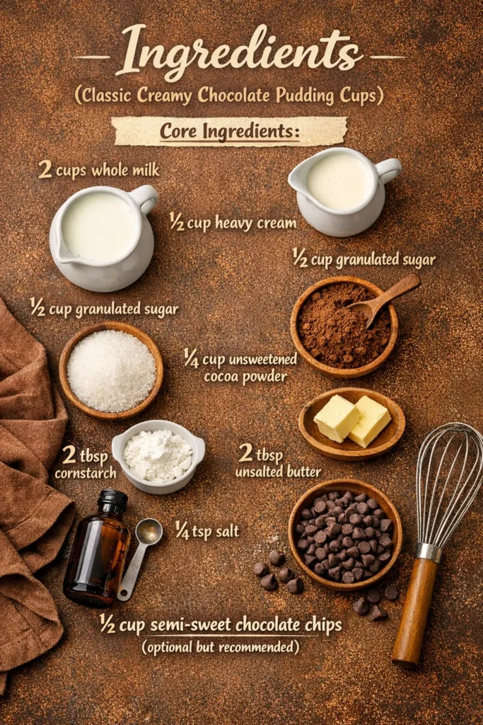 Classic Creamy Chocolate Pudding Ingredients