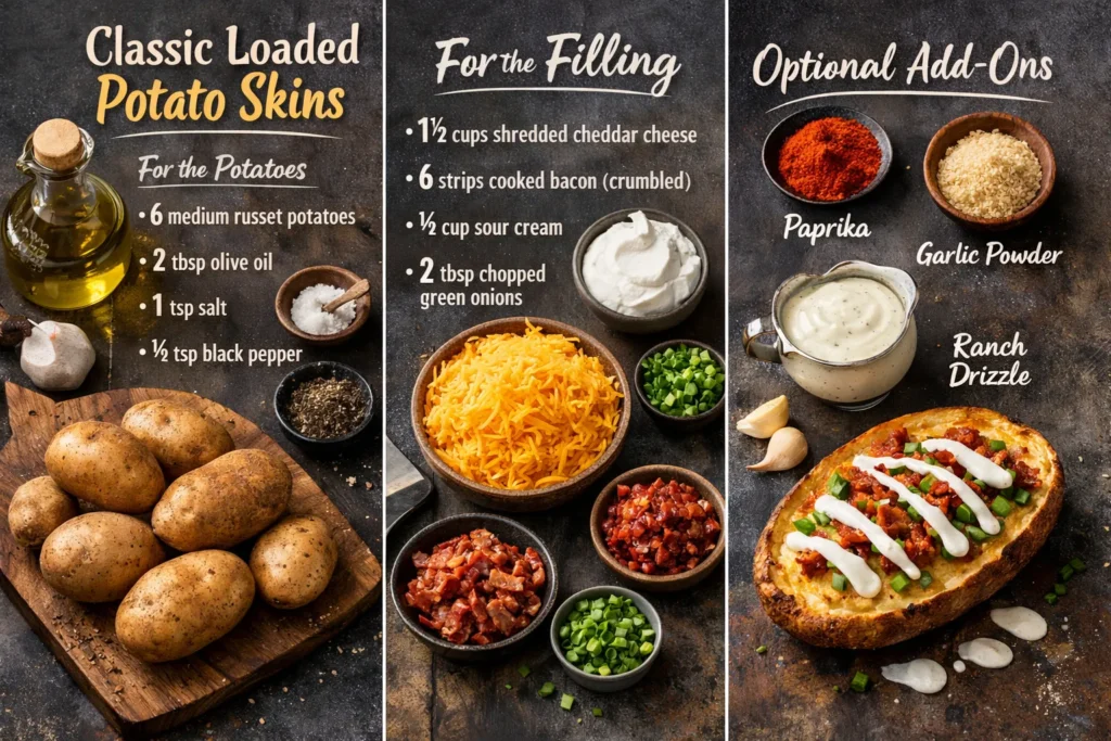 Classic Loaded Potato Skins Ingredients