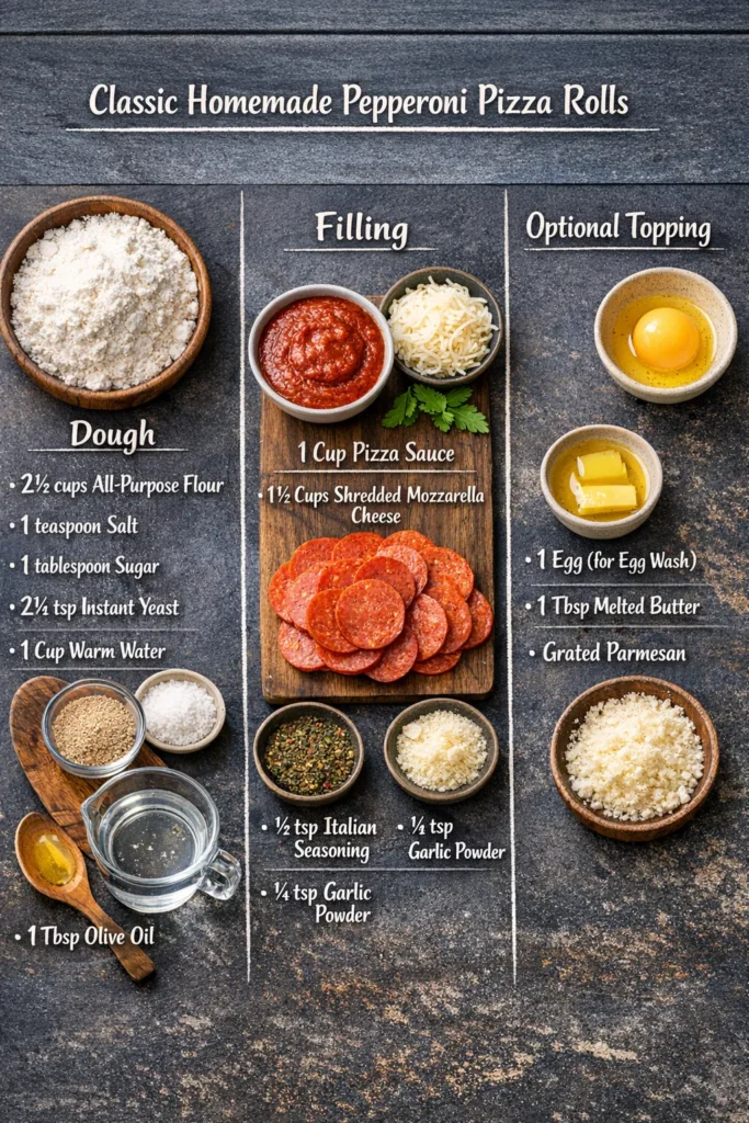 Classic Pizza Roll Ingredients Flat Lay