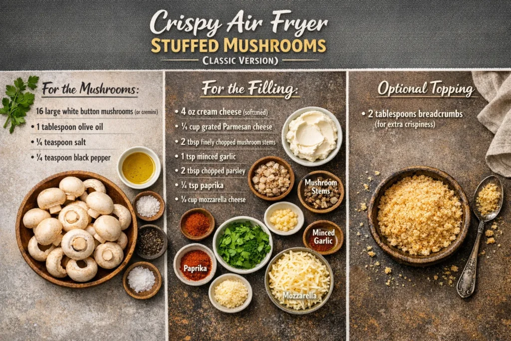 Crispy Stuffed Mushroom Ingredients