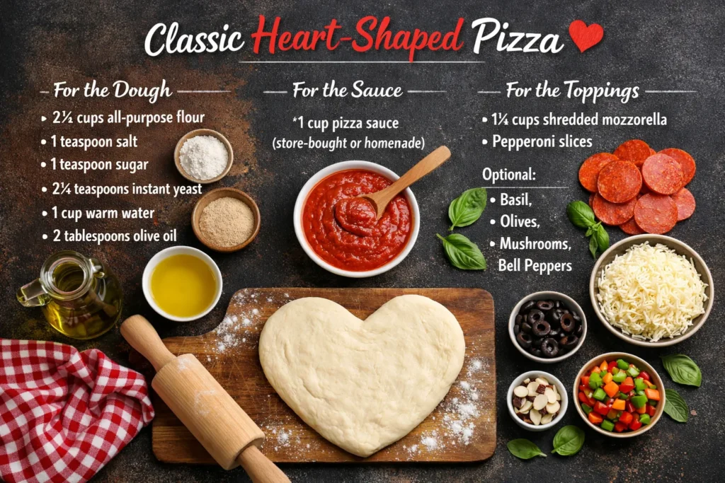 Heart Shaped Pizza Ingredients Flat Lay