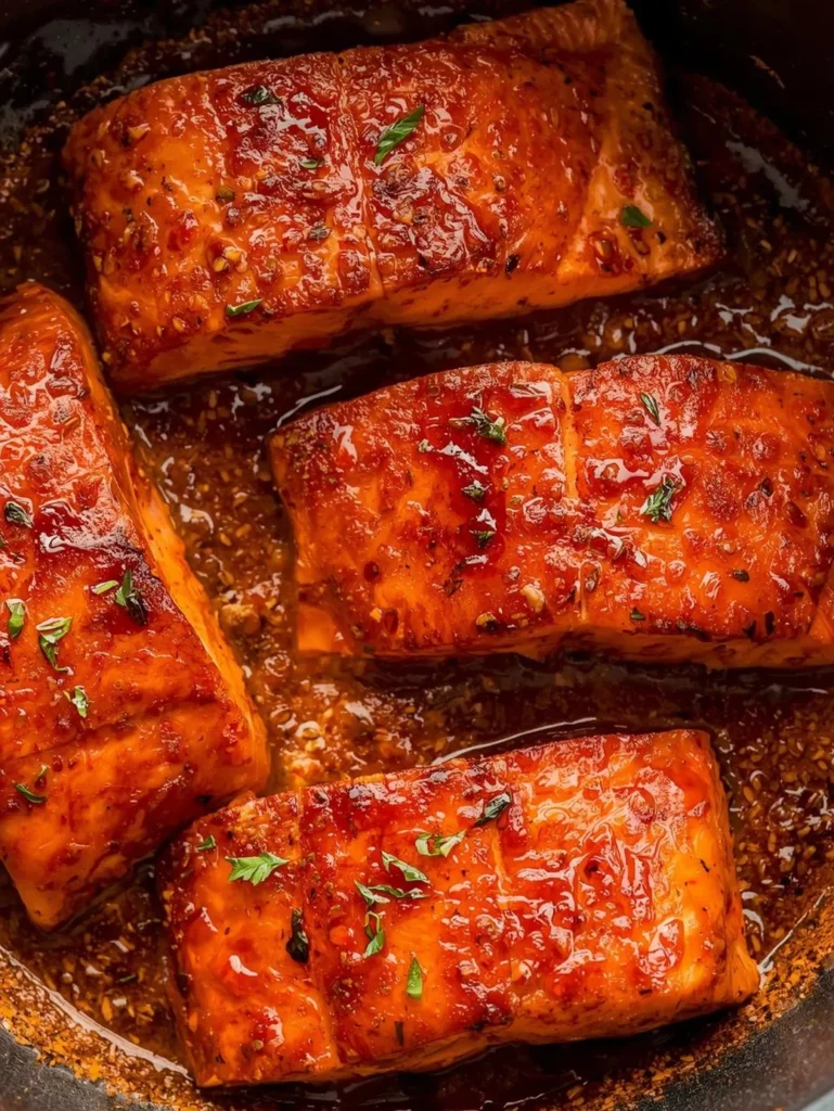 Honey Salmon Is Well Understood On Top Of 3 4 Pieces Of Salmon  With A Spicy That Can Be Understood  Cooking One Pot