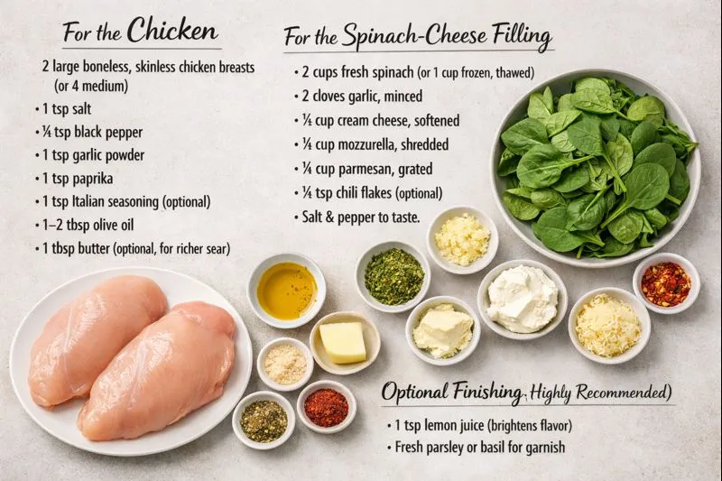 Ingredients Classic Spinach Cheese Stuffed Chicken