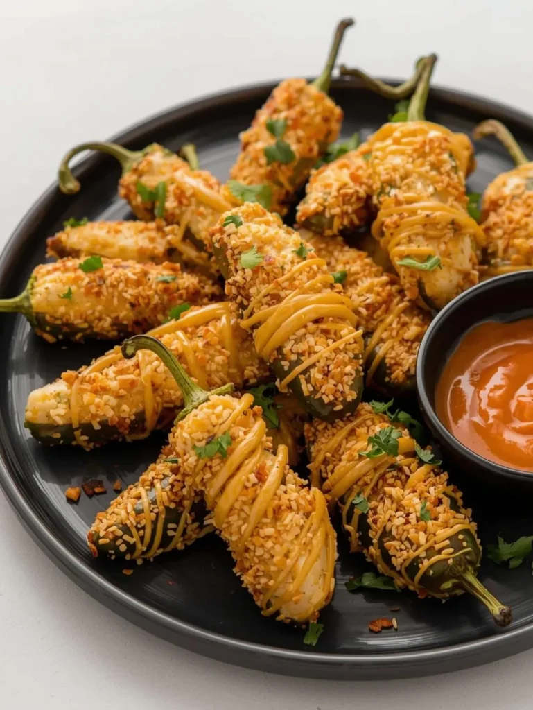 Keto Air Fryer Jalapeno Poppers Closeup Mordern Picture With Souce Mordern Black Plate