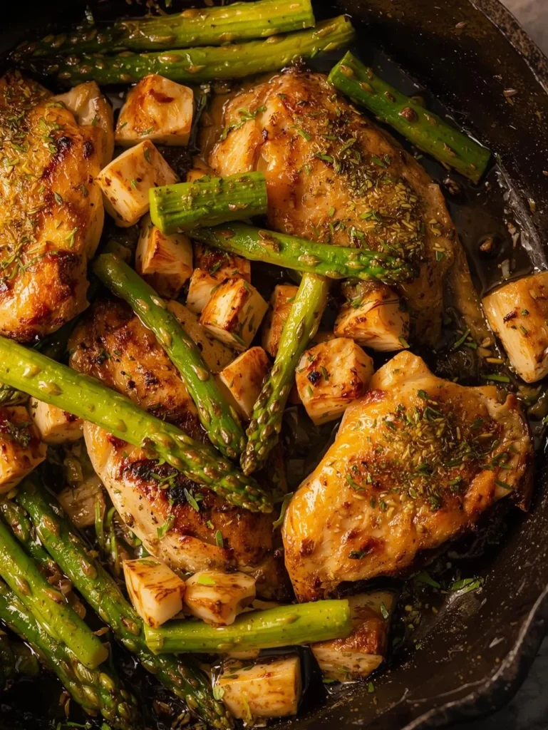 Keto Friendly Extra Butter Lemon Garlic Chicken With Asparagus Cut Into Pieces Cooking One Pan