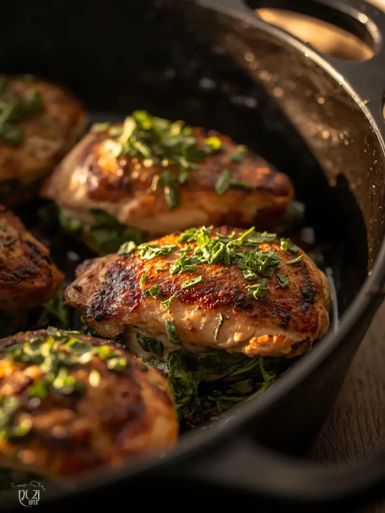 Mediterranean Feta Spinach Stuffed Chicken Pieces Cooking On A Pot Side Photography