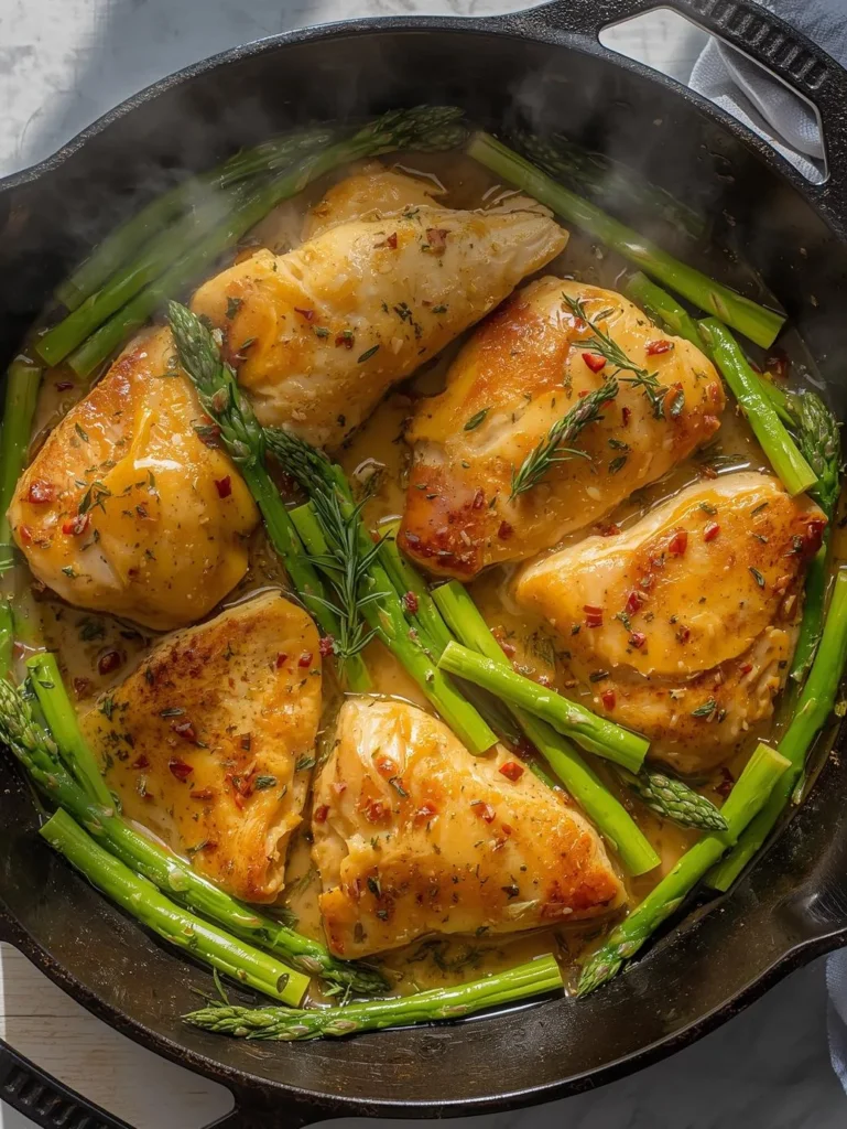 Mediterranean One Pan Lemon Garlic Chicken With Asparagus Cut Into Pieces Cooking One Pan