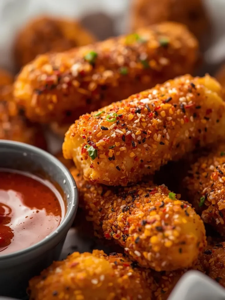 Mexican Style Mozzarella Sticks Taco Seasoning Twist With Souce Site Close Up Short Mordern Style