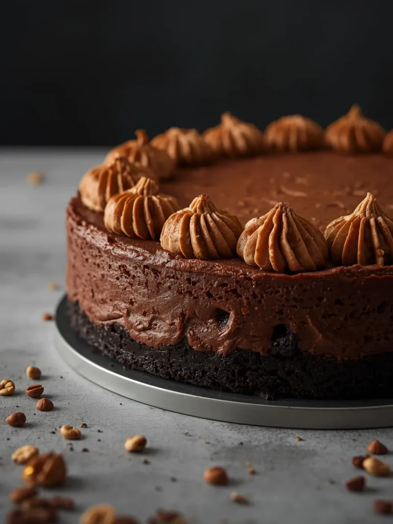 Peanut Butter Chocolate No Bake Pie Hyper Realistic Close Up Photography Mordern Table