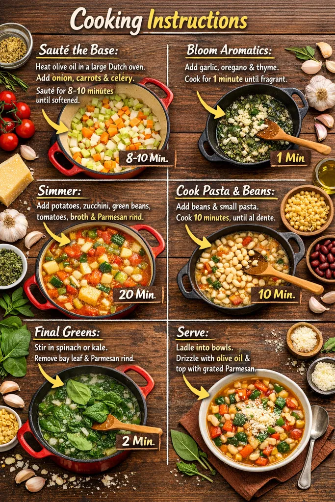 Soup Recipe Steps On Wooden Background