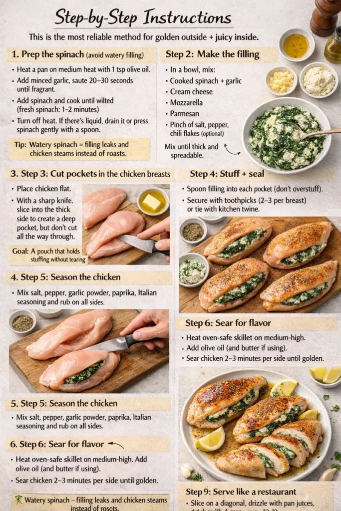 Step By Step Instructions Classic Spinach Cheese Stuffed Chicken