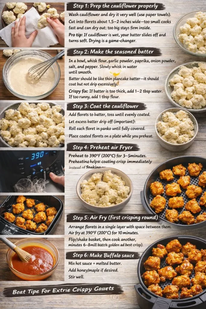 Step By Step Instructions Crispy Air Fryer Buffalo Cauliflower Bites