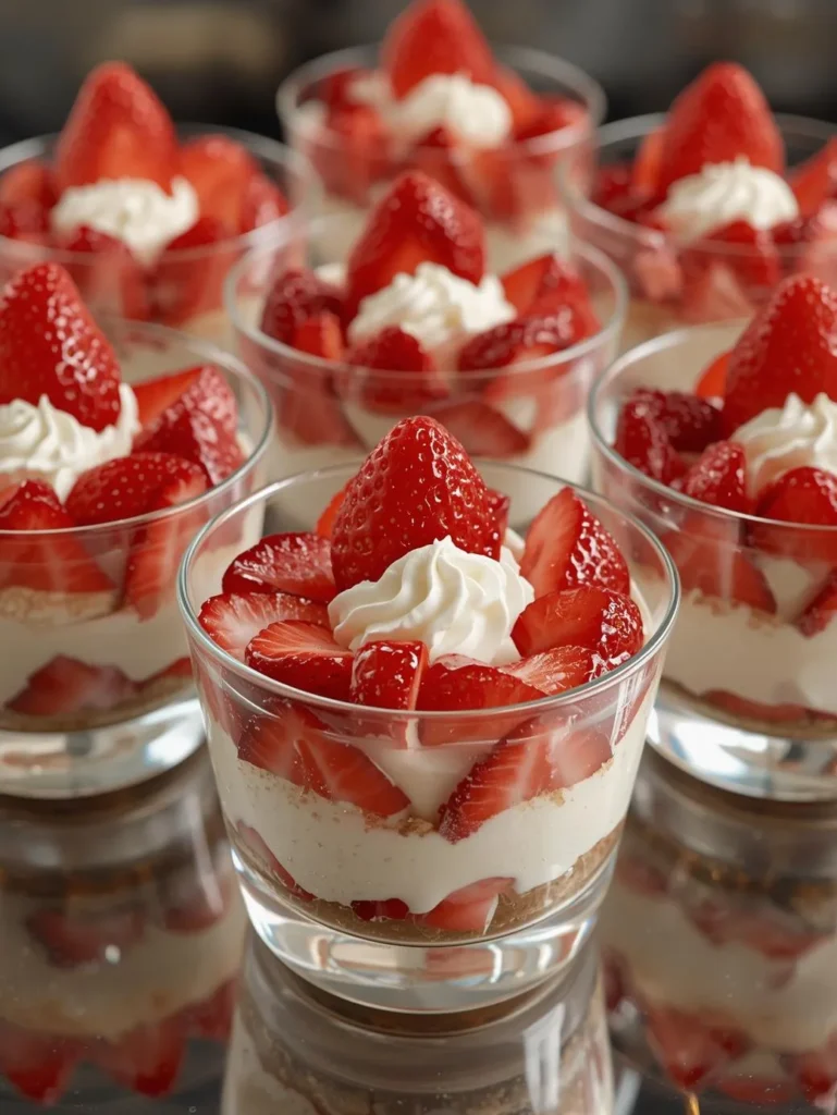 Strawberry Cheesecake Cups Hyper Realistic Close Up Mordern Table Mordert Vups
