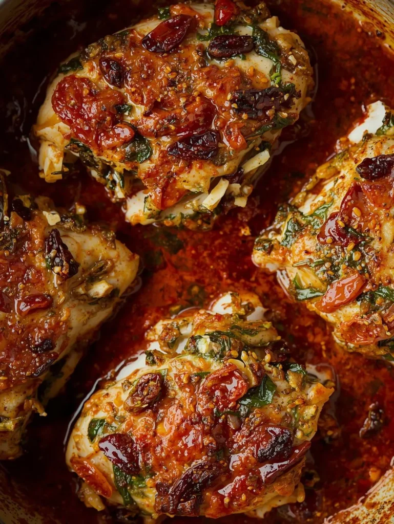 Sun Dried Tomato Spinach Mozzarella Stuffed Some Cut Of Pieces Chicken Cooking On A Pot