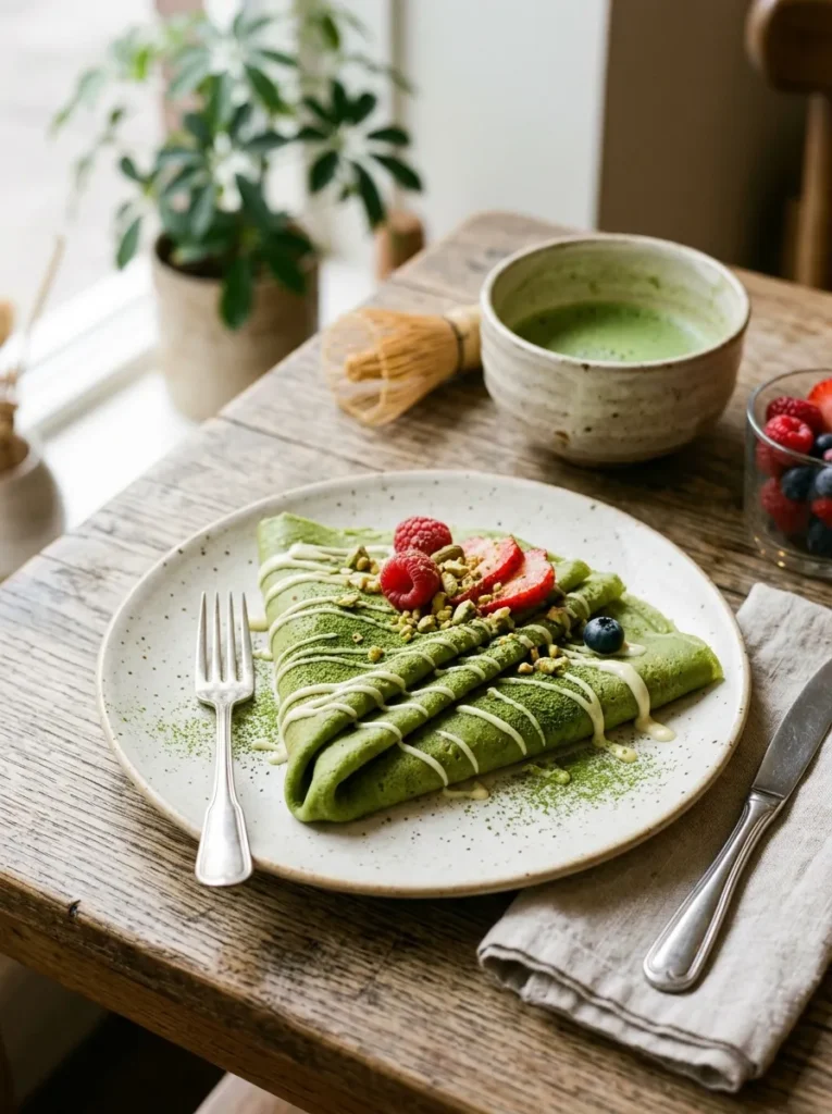 Aesthetic Easter Brunch Variation Matcha Green Tea Crepe Folds Best Aesthetic Easter Brunch Table Ideas