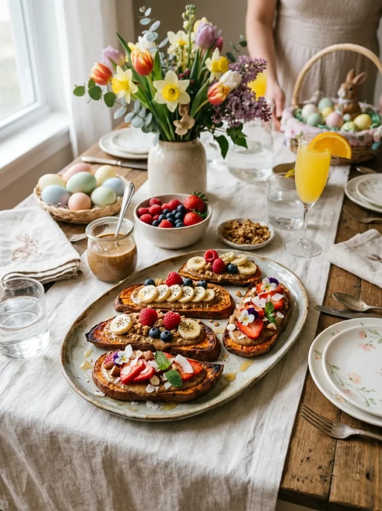 Aesthetic Easter Brunch Variation Sweet Potato Toasts With Almond Butter